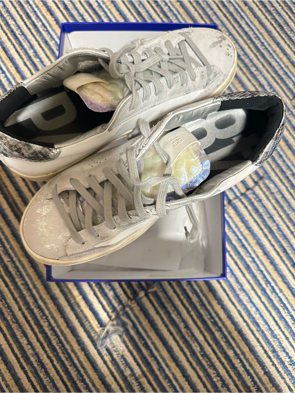 Women’s P448 Metallic Silver and white Lace-Up Sneakers